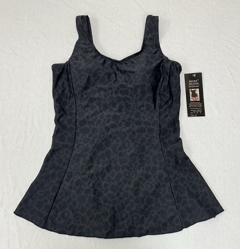 SHORE SHAPES SWIMMWEAR Womens Leopard Tummy Control One-Piece Swim Dress 12 NWT